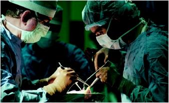 Surgeons at the University of Pittsburgh Medical Center prepare a human kidney for transplanting.