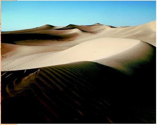 Shadows form on the El Oued dunes in the Sahara Desert in Algeria.
